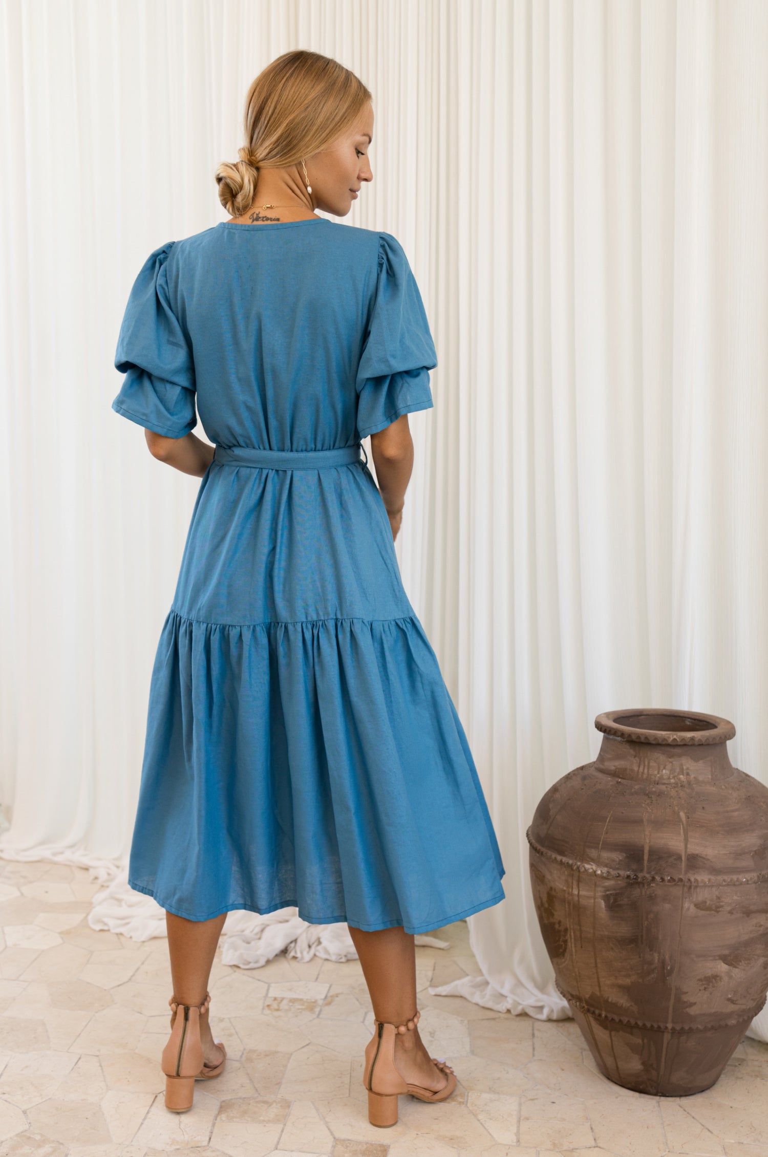 Peony Midi Dress - Persian Blue