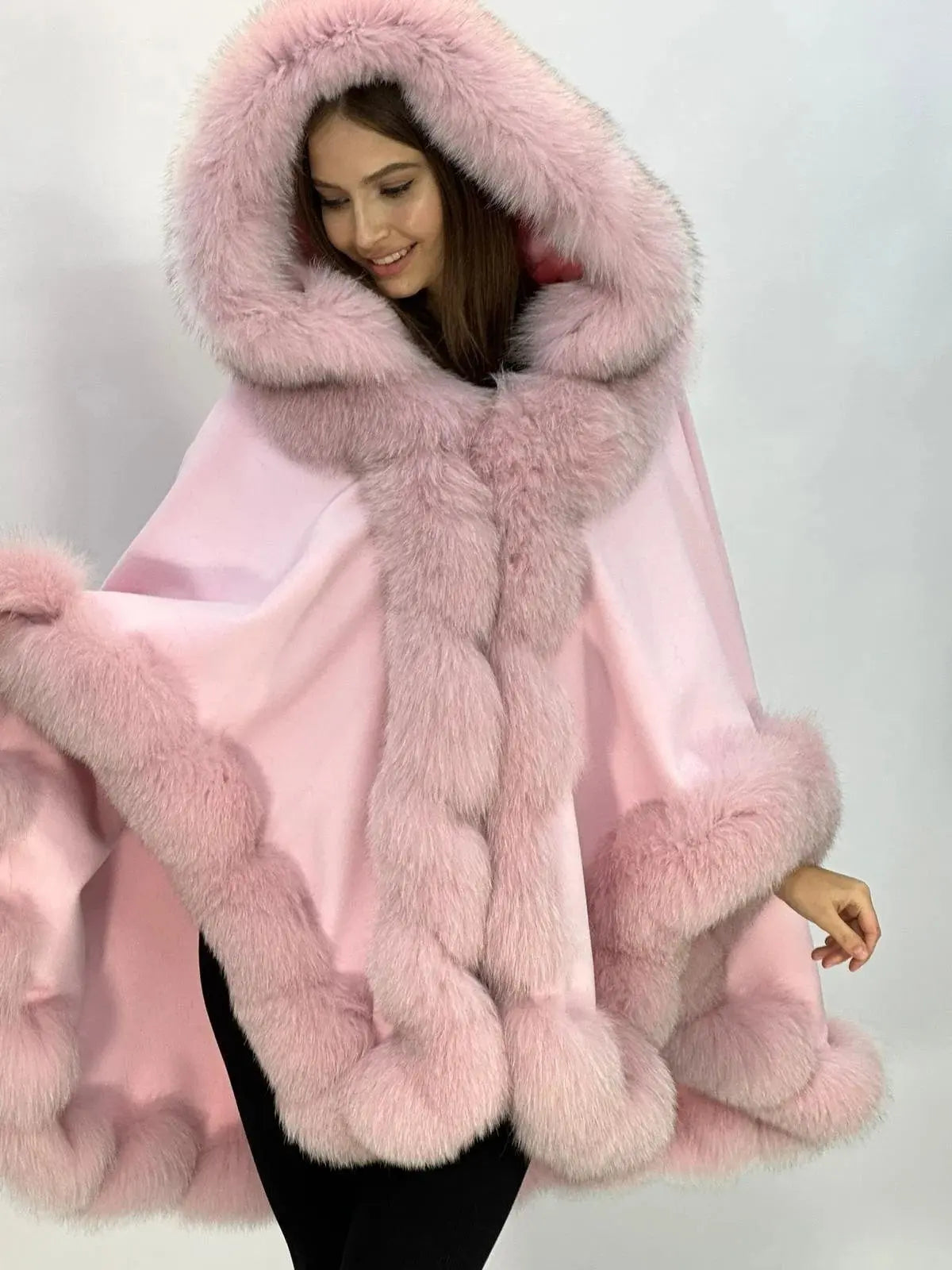 Luxurious Baby Pink Cashmere & Fox Fur Scarf