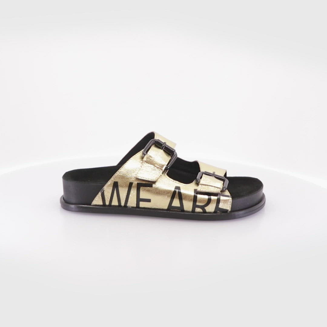 Golden Birk Sandals with Chic Print Minty