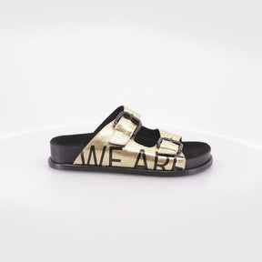 Golden Birk Sandals with Chic Print Minty