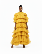 Aurelia Golden Tiered Tulle Gown