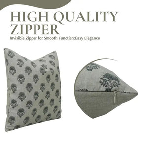Indian Floral Block Print Pure Linen Pillow Cover- Inderjeet