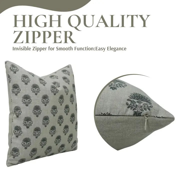 Indian Floral Block Print Pure Linen Pillow Cover- Inderjeet