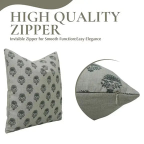 Indian Floral Block Print Pure Linen Pillow Cover- Inderjeet