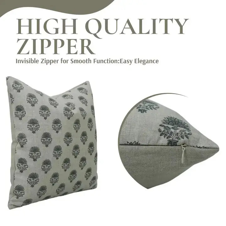 Indian Floral Block Print Pure Linen Pillow Cover- Inderjeet
