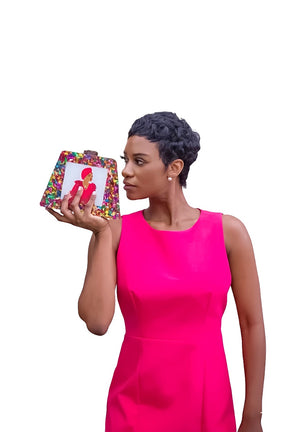 Ade Acrylic Triangular Box Clutch w/strap