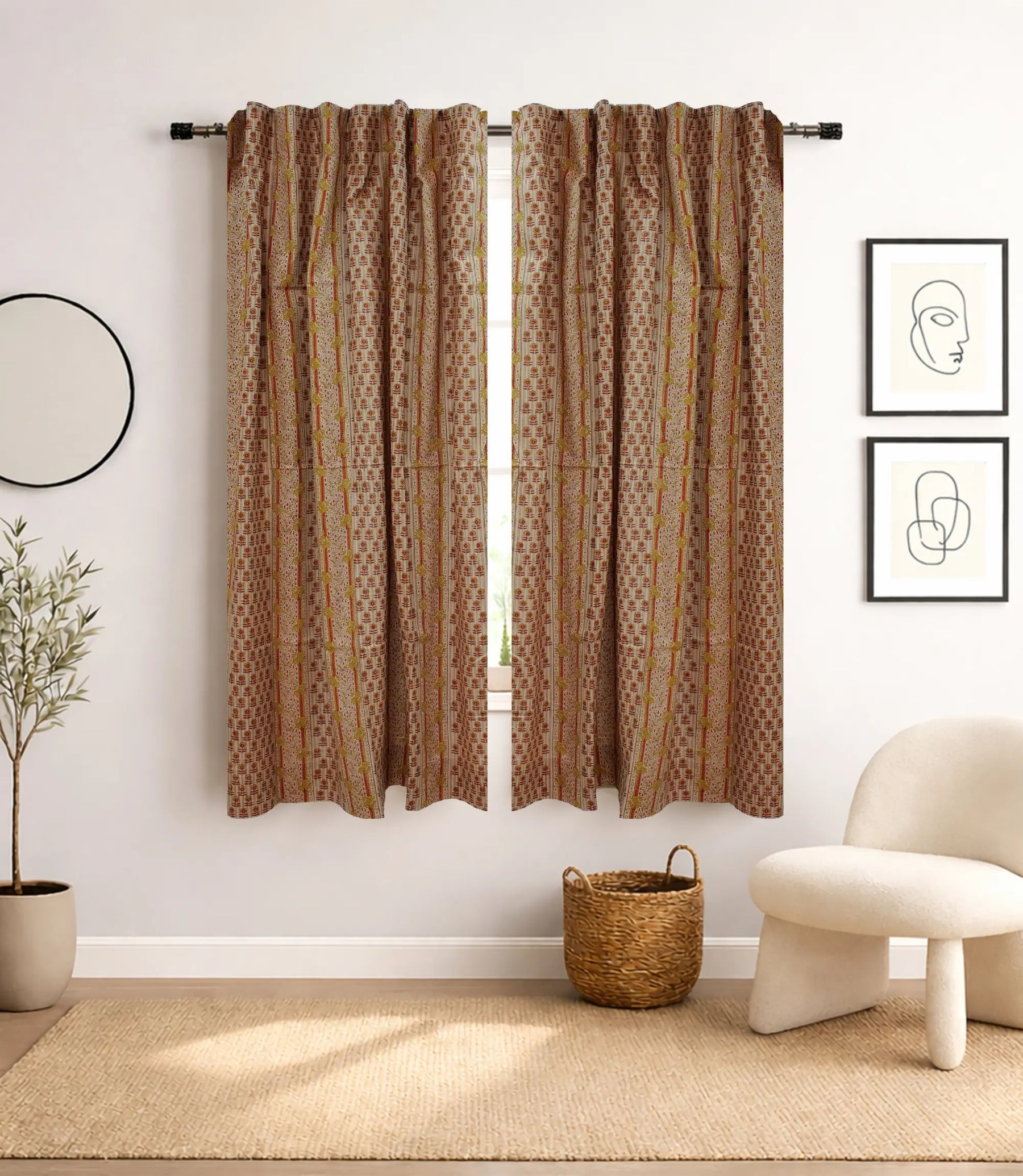 Floral Hand Block Print Anamika Linen Curtains