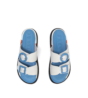 Allegra Offwhite Contrast Buckle Sandals