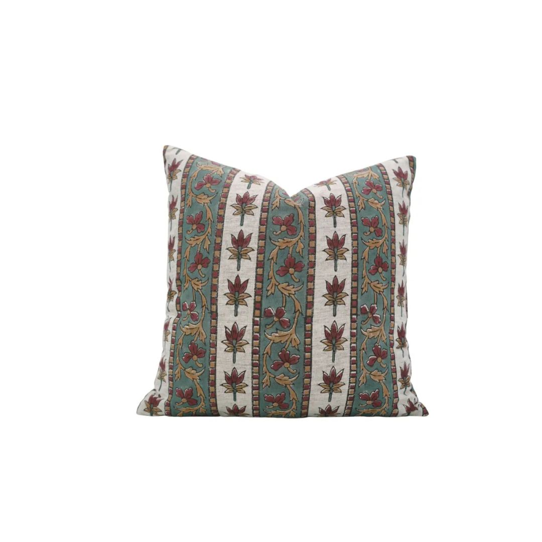 Home Decor Hand Block Print Viscose Linen Pillow Cover -Laxmi Bordar