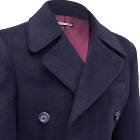 Black double-breasted coat.