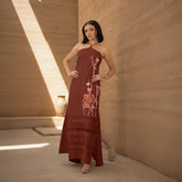 Ancestral Dawn by PASALUMAC – Halter Linen Maxi Dress with Hand-Embroidered and Painted Details