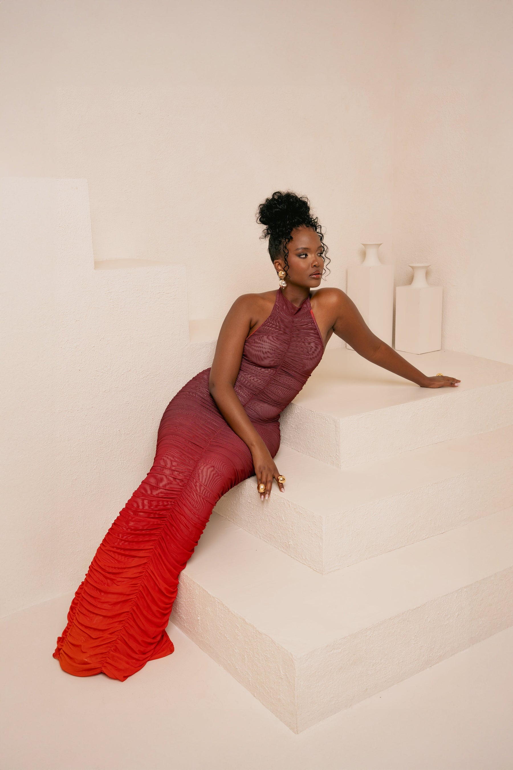 DAWN RUCHED HALTER MAXI DRESS