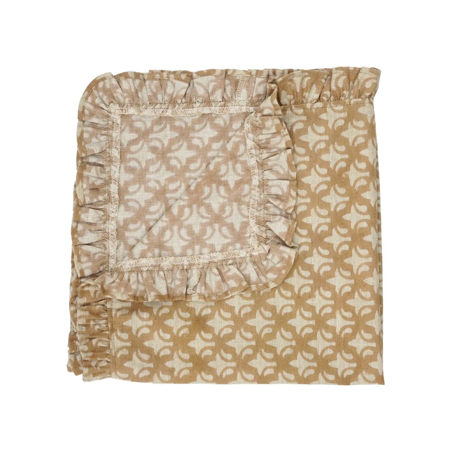 Block Print Pure Linen Table Napkins Set of 4 with Frill - Trishul