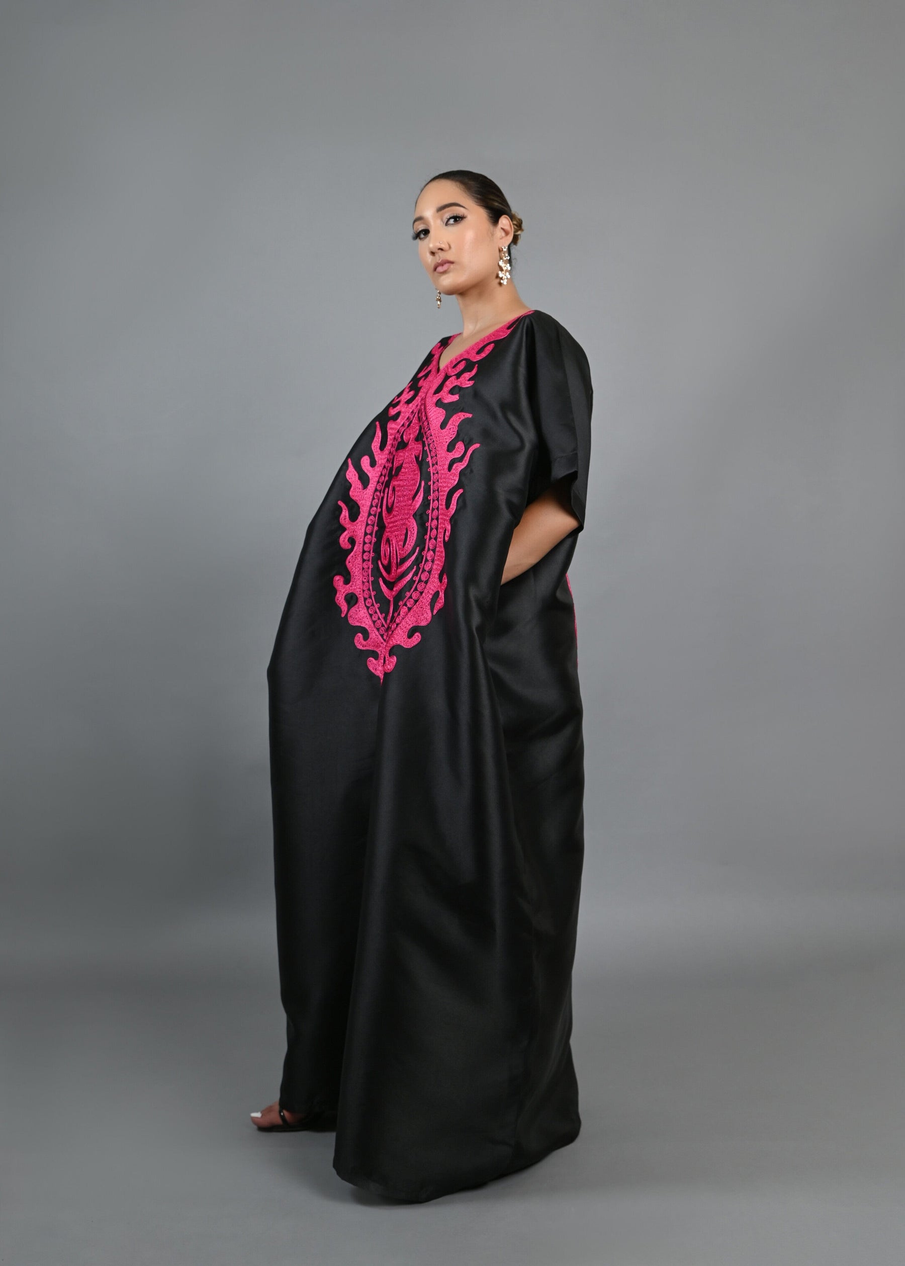 Soso Boubou (black color with pink embroidery) -African maxi dress