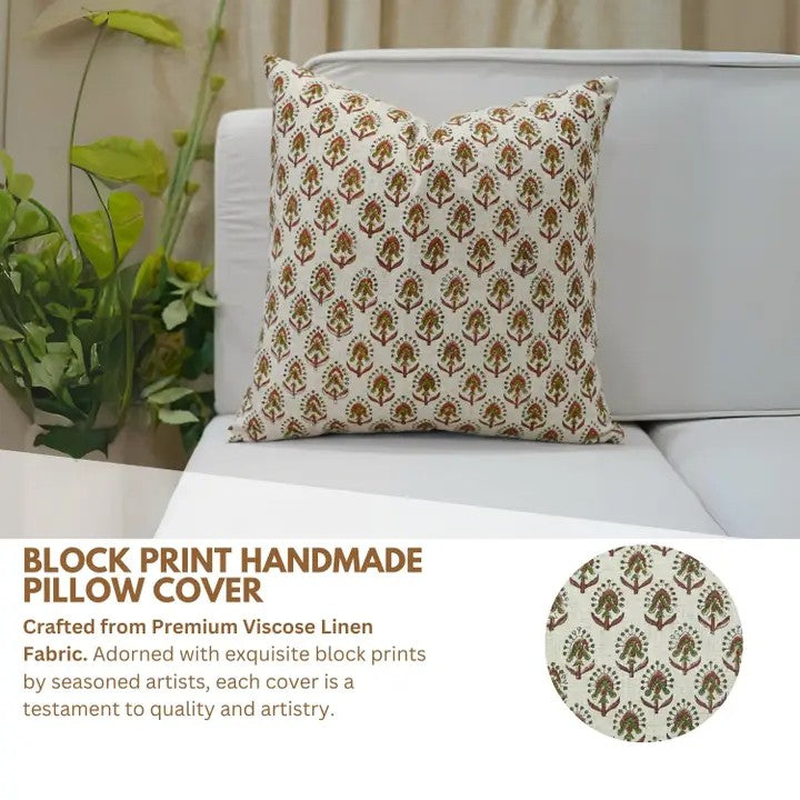 Decorative Hand Block Print Viscose Linen Pillow Cover- Gurukul