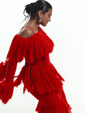 IGHO Sequin Fringe Maxi Dress in RED