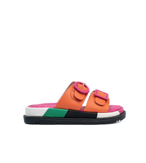 Allegra Orange Colorblock Leather Flat Sandals