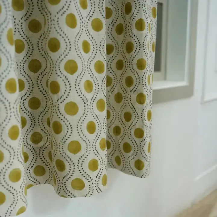 Bold Hand Block Print Viscose Linen Ring Curtain -raajbhog