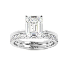 Emerald Cut Solitaire with Hidden Halo Engagement Ring Set