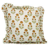 Handmade Floral Design Thick Cotton White Frill Pillow Cover - Rishi
