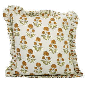 Handmade Floral Design Thick Cotton White Frill Pillow Cover - Rishi