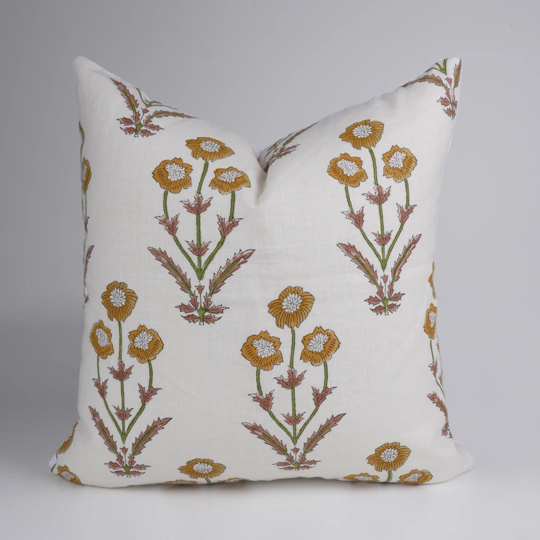 Boho Floral Block Print Pure Linen Pillow Cover - Amitabh