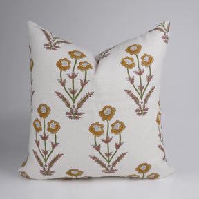 Boho Floral Block Print Pure Linen Pillow Cover - Amitabh