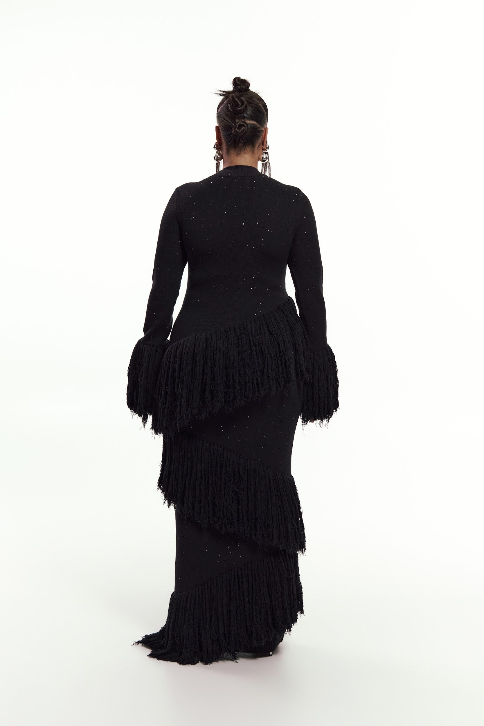 EME Sequin Fringe Maxi Dress in BLACK