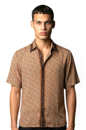 Embossed Botanical Short Sleeve Crepe Shirt