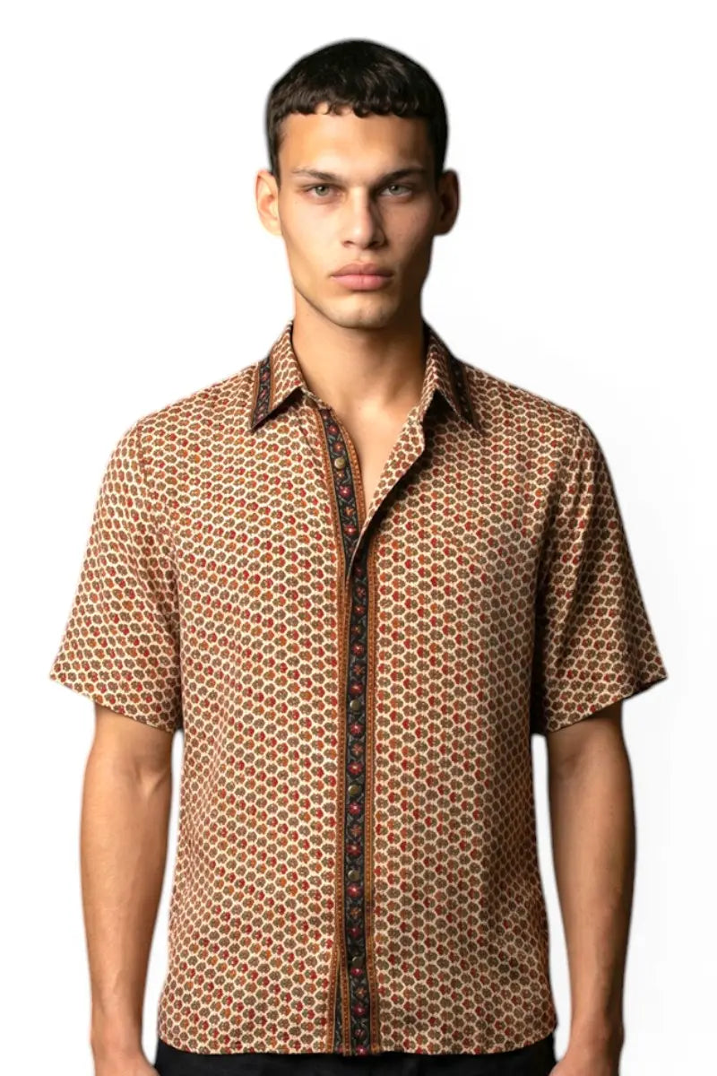 Embossed Botanical Short Sleeve Crepe Shirt
