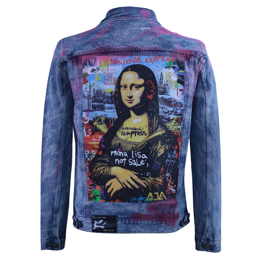 Blue denim jacket with Mona Lisa print