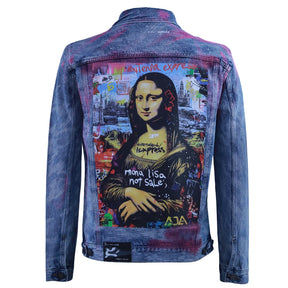 Blue denim jacket with Mona Lisa print