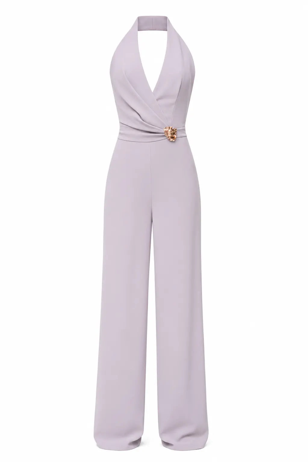 Salmon Pink Halter Jumpsuit – Gold Brooch
