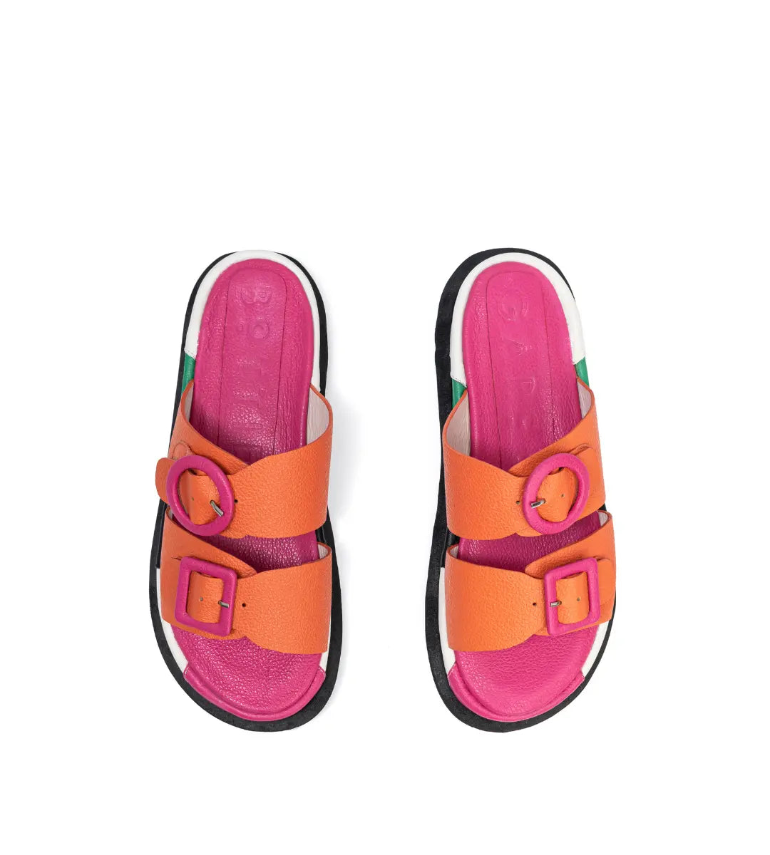 Allegra Orange Colorblock Leather Flat Sandals