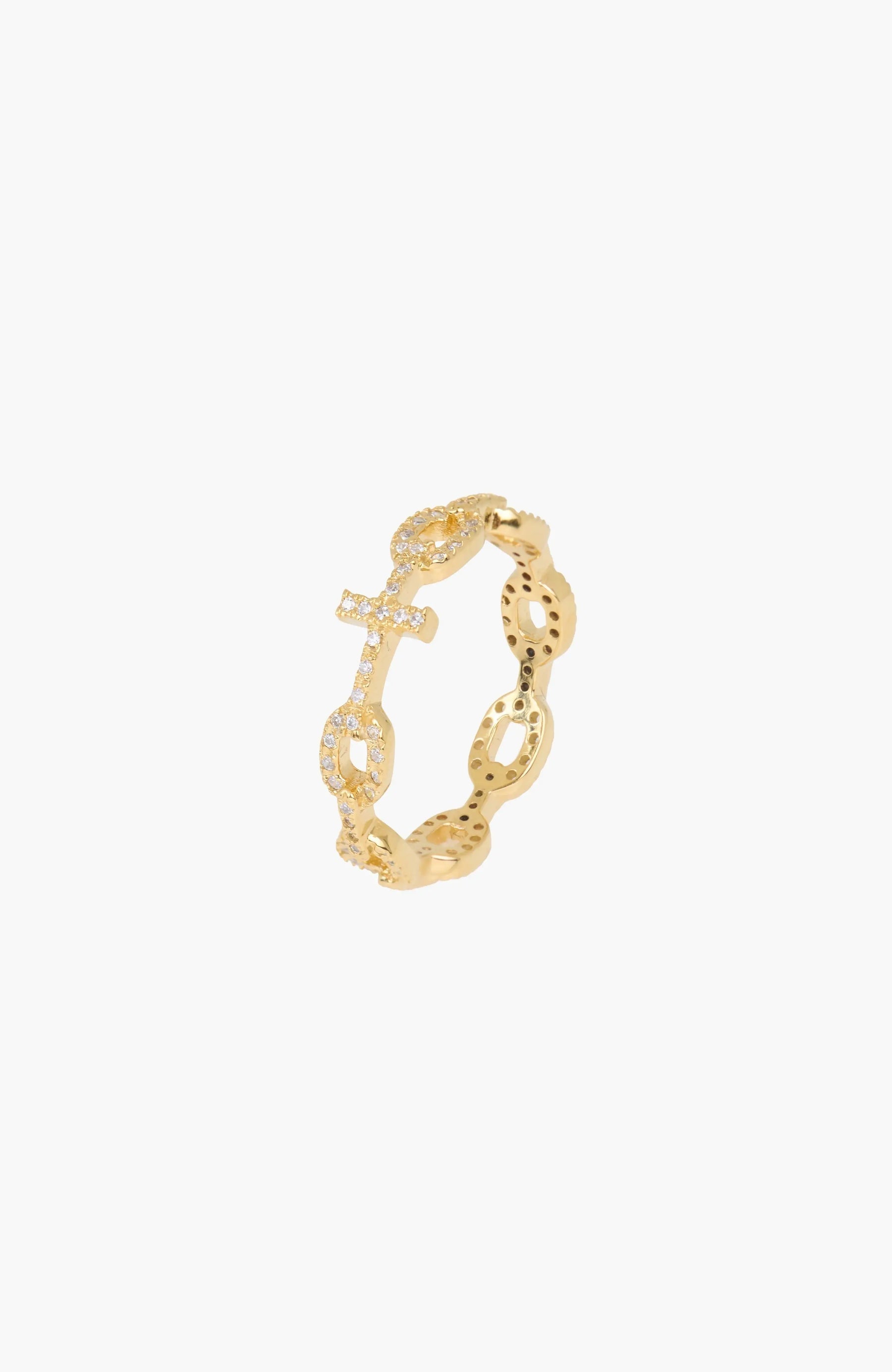 Luminous Pavé Cross Chain Breaker Ring