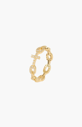 Luminous Pavé Cross Chain Breaker Ring