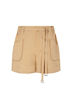 Lira Linen Blend Shorts | Camel