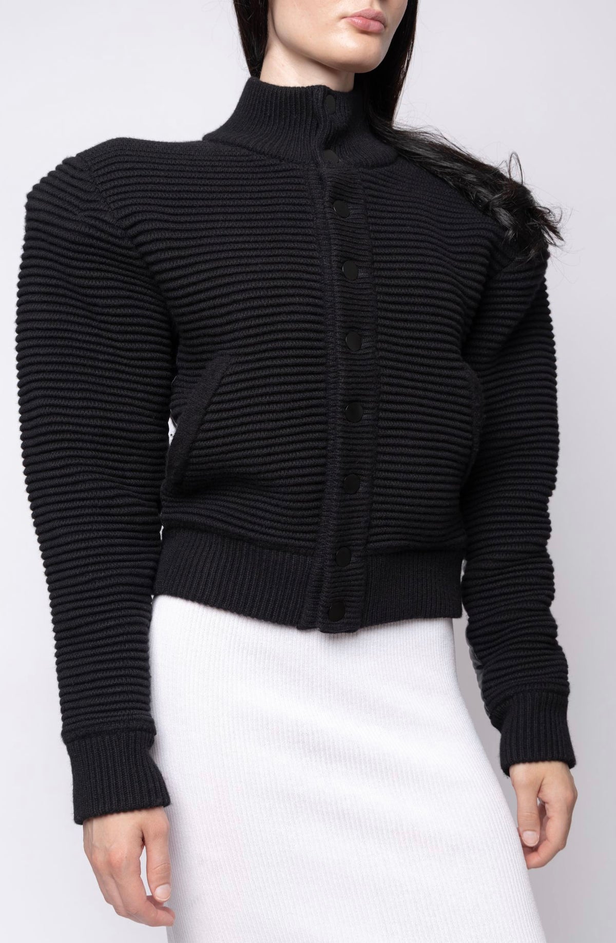 Power Shoulder Knitted Bomber