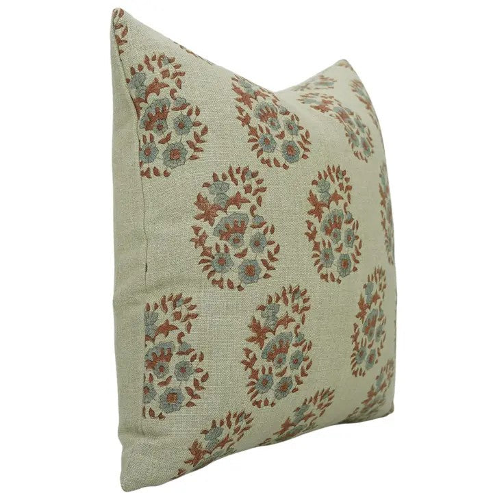 Floral Meadow Hand Block Pillow case Thick Linen - Anarkali