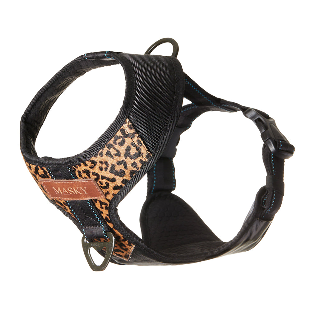 Premium Leather Easy Fit No-Pull Harness ~ Animal Print & Black