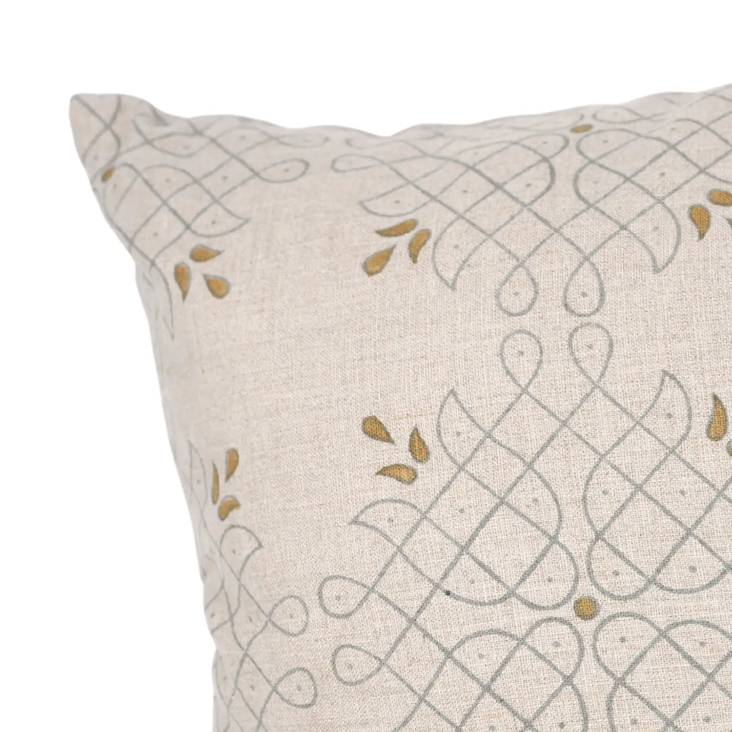 Hand Block Print Pure Linen Pillow Cover - Alpana