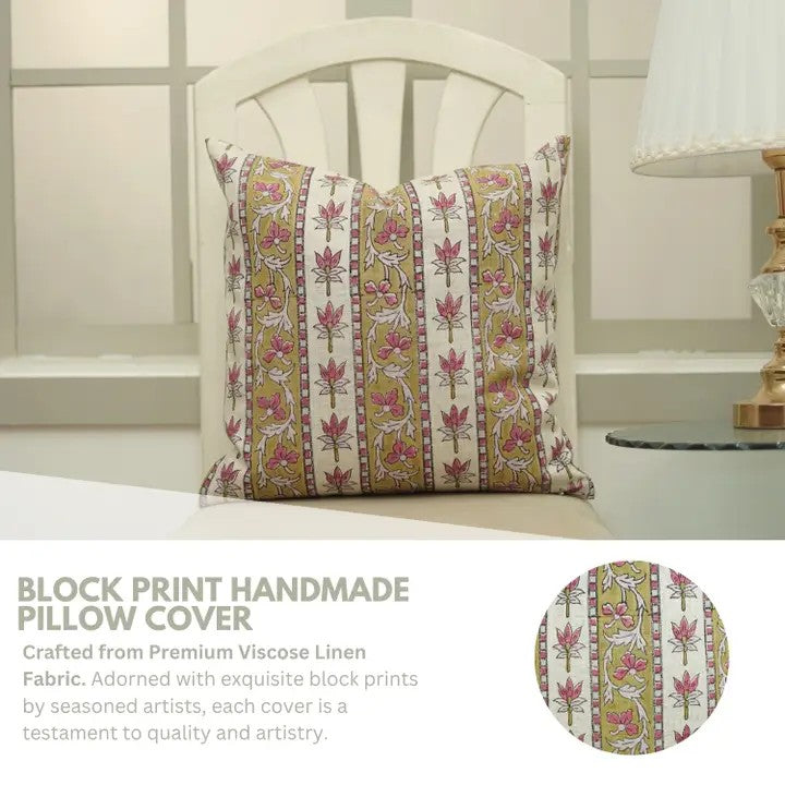 Beautiful Hand Block Printed Design Viscose Linen Piillow Cover - Laxmi