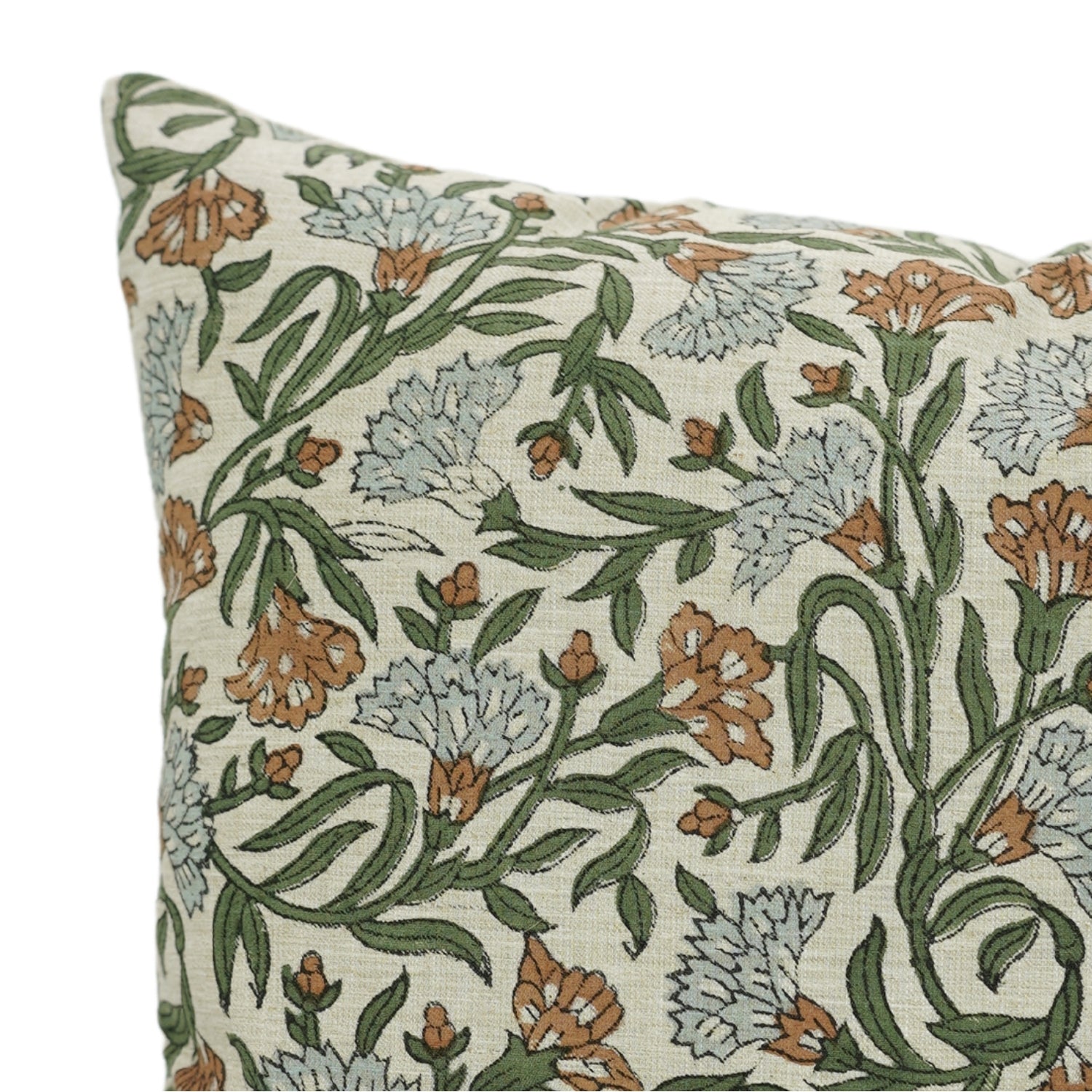 Boho Floral Hand Block Printed Linen Blend Throw Pillow Cover for Bed - Thorny Stems