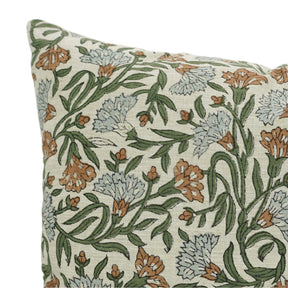 Boho Floral Hand Block Printed Linen Blend Throw Pillow Cover for Bed - Thorny Stems