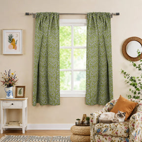 Floral Block Print Rod Pocket Linen Curtain