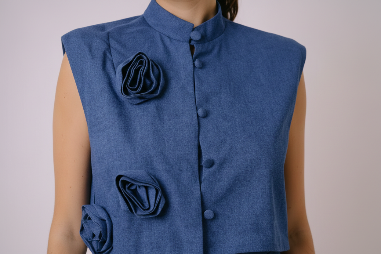 Floral Embellished Denim Vest