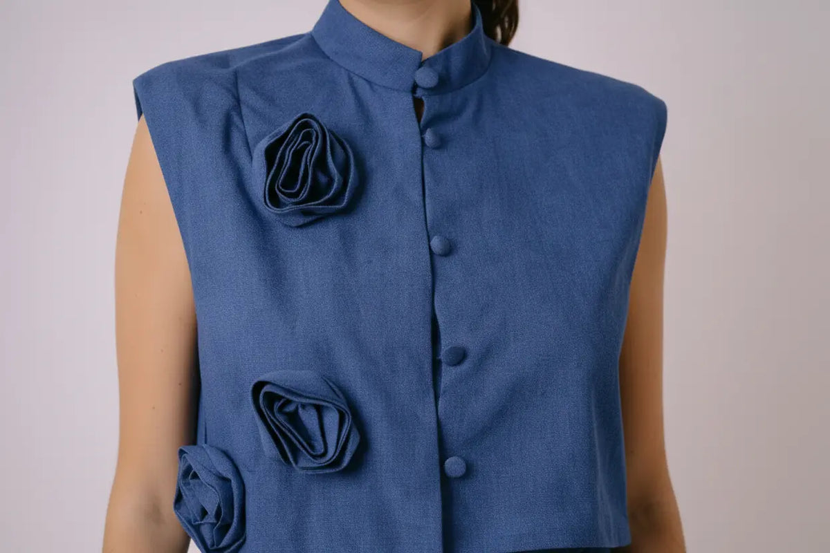 Floral Embellished Denim Vest