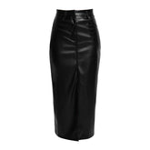 DAHLIA BLACK FAUX LEATHER MIDI SKIRT