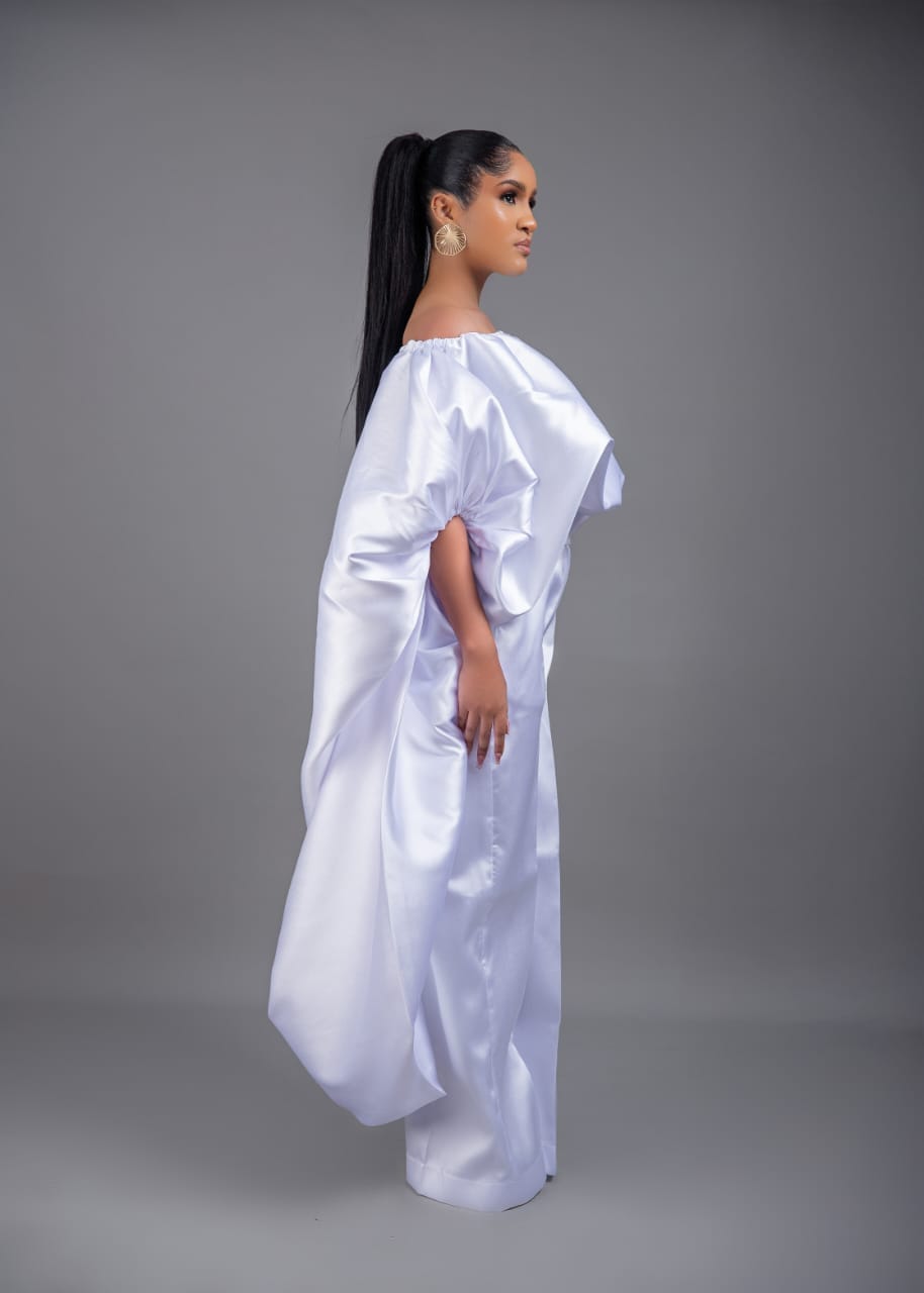 2- piece Kese white cape high low and wide leg pant set
