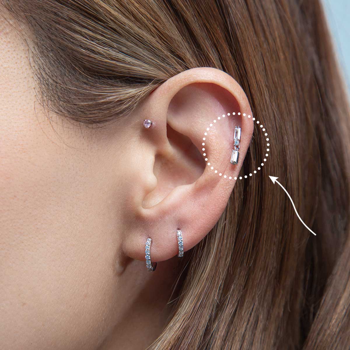 Double Pave Gold Baguette Stud Layering Earring